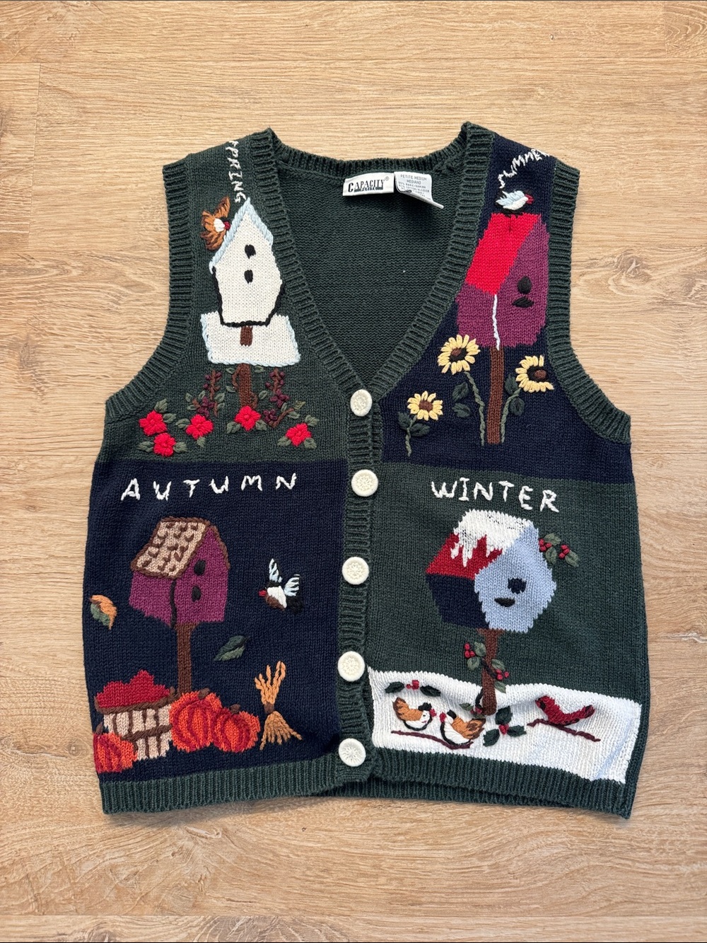 Vintage Seasonal Patchwork Knit Vest - Green Multicolor